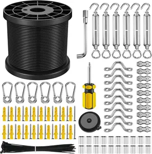 String Light  Kit with 200 Ft Vinyl Coated 304 Stainless Steel , String Light Suspension Kit, Guide Wire with Turnbuckles and Hooks for Patio, Backyard Lighting Accessories