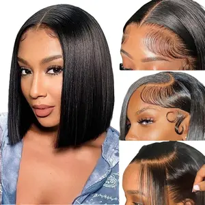 Bob Wig Human Hair 13x4 HD Straight Lace Front Wigs Human Hair For Black Women Glueless Lace Frontal Wigs Human Hair Pre Plucked Natural Hairline Short Bob Wig
