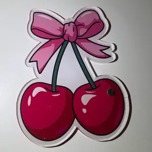 Cherry Lash Tile for Lash Techs with Pink Bow Design and Vibrant Red Cherries