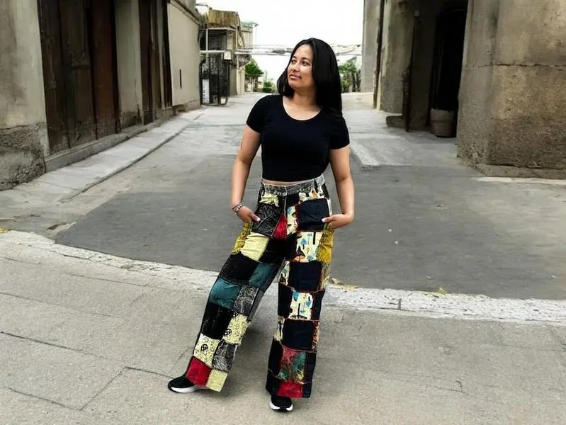 Handmade Patchwork Bohemian Cotton Yoga Print Patchwork Pants Harem Trousers Recycled Cotton with Denim Unisex Pants