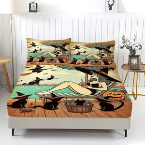 3-Piece Set Of Summerween Patterned Bed Sheets, Including 1 Bed Sheet And 2 Pillowcases (Excluding Pillow Core), Comfortable Bedding, Non Slip Suitable For Bedrooms, Suitable For Children And Teenagers As Gifts And Decorations