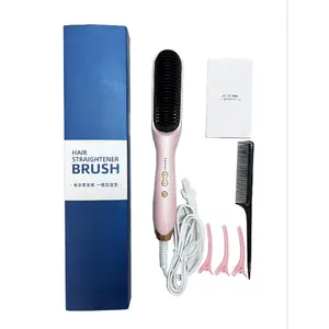 Professional Ionic Hair Straightener Brush: Fast-Heating Styling Tool for Women with 5 Adjustable Temperature Settings  Anti-Scald Safety & Auto-Shut Off Dual Voltage Straightening Comb for Home & Travel