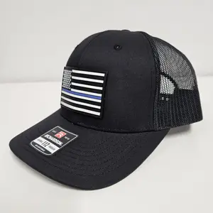 Richardson 112 Hat with Thin Blue Line PVC Patch Mid-Profile Structured Fit Adjustable Snapback Waterproof Fade-Resistant Ideal for Law Enforcement, First Responders Unisex