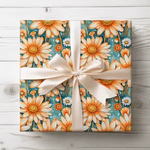 Vibrant Orange Floral Wrapping Paper