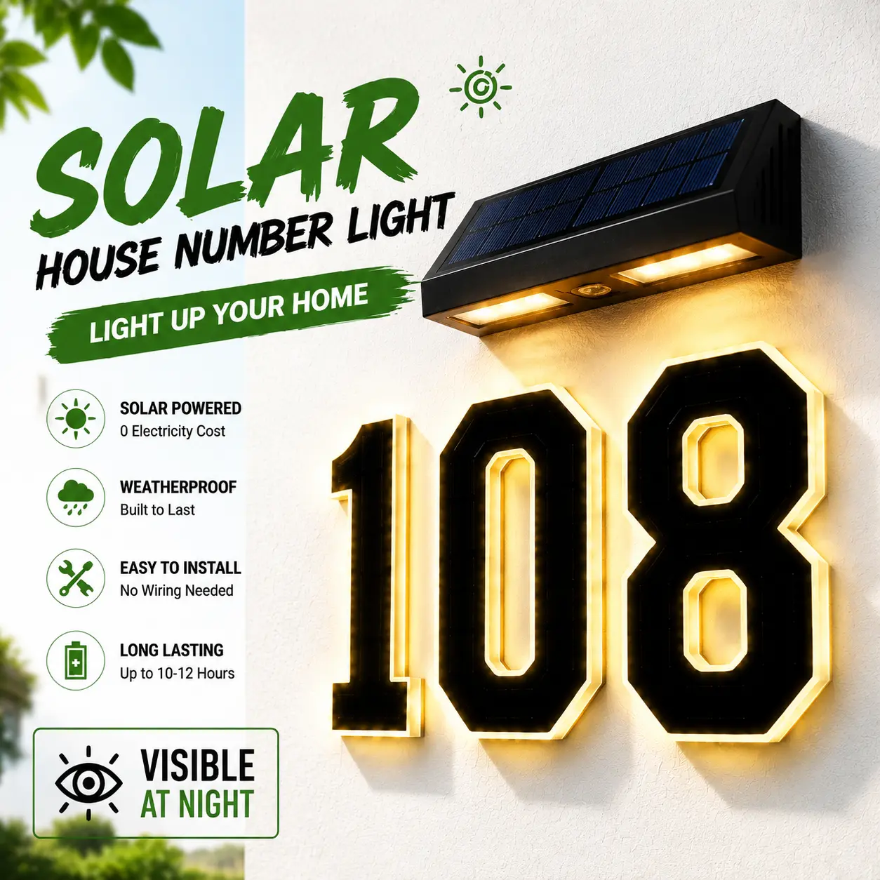 Solar Lighted 4.7 Inch House Numbers for Outside, Waterproof LED Address Numbers Signs , House Numbers Light,Modern Farmhouse Illuminated Sign Decor illuminate exterior modern house number diy personalisation Signage Personalized Plaque door