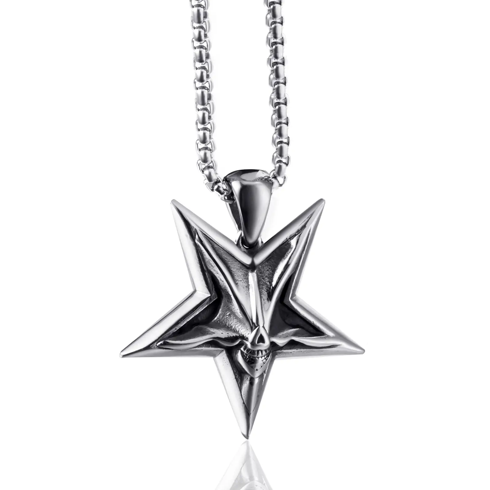 316L Stainless Steel Inverted Pentagram-Goat Necklace, Baphomet Lucifer Sigil Demon Devil Symbol Satanic Jewellery for Men with Chain