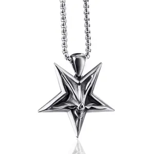 Inverted Pentagram Necklace for Men Women, Baphomet Goat Necklace Sigil of Lucifer Demon Devil Symbol Satanic Jewelry Stainless Steel Pendant with Chain