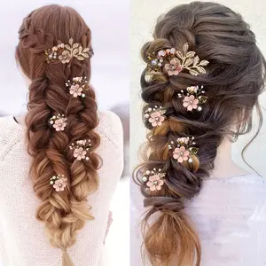 New 2024 Elegant 5-Piece Bridal Hair Accessory Set - Crystal & Pearl Flower Clips With Rhinestones, Gold Metal Wedding Headpieces For Brides And Bridesmaids