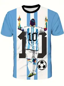 Men's Cool Number 10 Football Jersey, Printed Short Sleeve, Spring & Fall Casual Pullover, Elastic Fabric, Argentinian Style