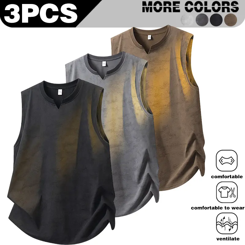 New European and American breathable sleeveless T-shirt for men's summer sports top, casual round neck vest