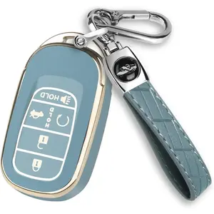 for Honda Key Fob Cover, Soft TPU Car Key Case Protector with Leather Keychain Compatible with Honda Accord Civic HR-V CR-V Pilot Odyssey Smart Remote Key