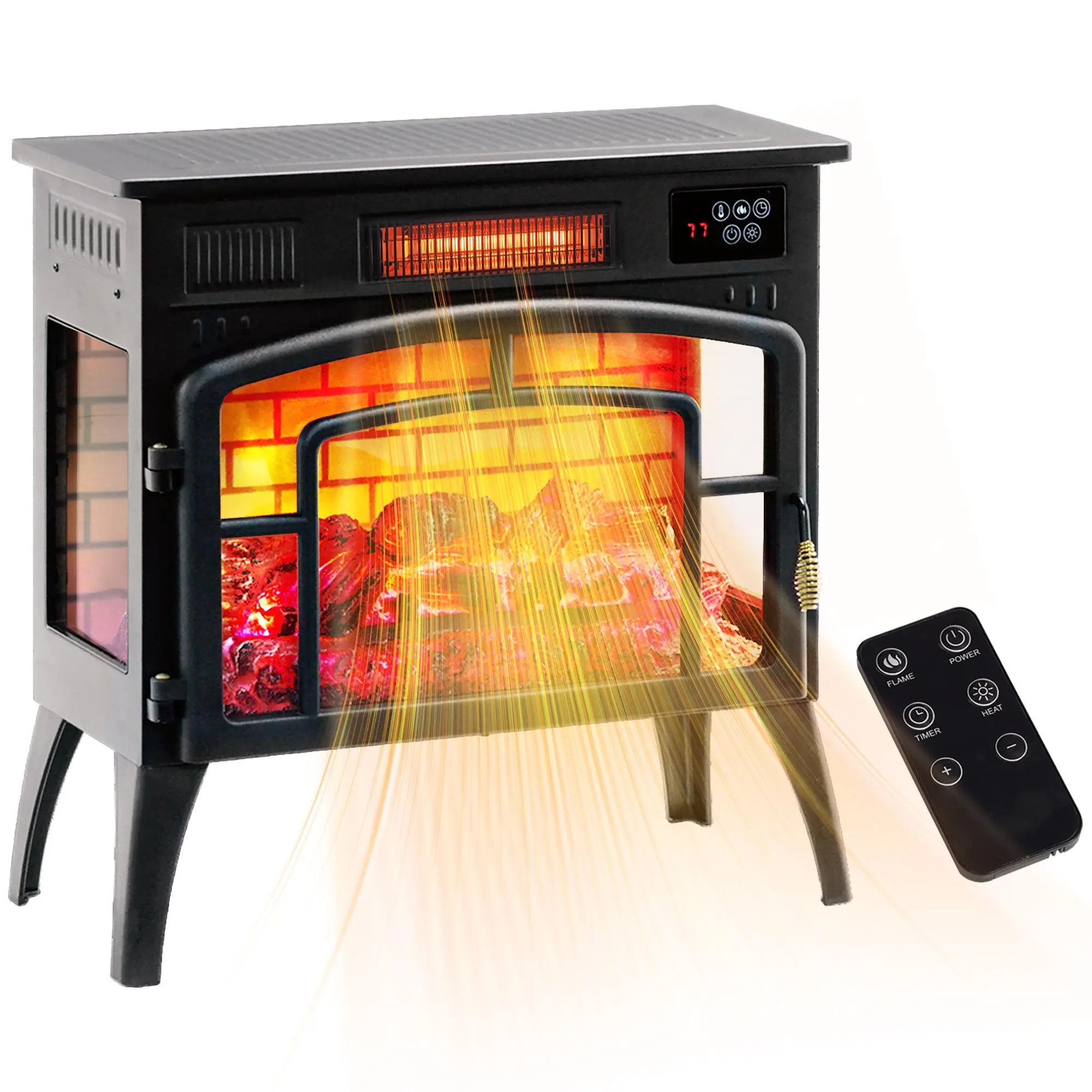 HOMCOM Electric Fireplace Stove, 22" Freestanding Portable Infrared Fireplace Heater with Realistic Flame Effect, Overheating Protection & Adjustable Temperature for Indoor, 1500W