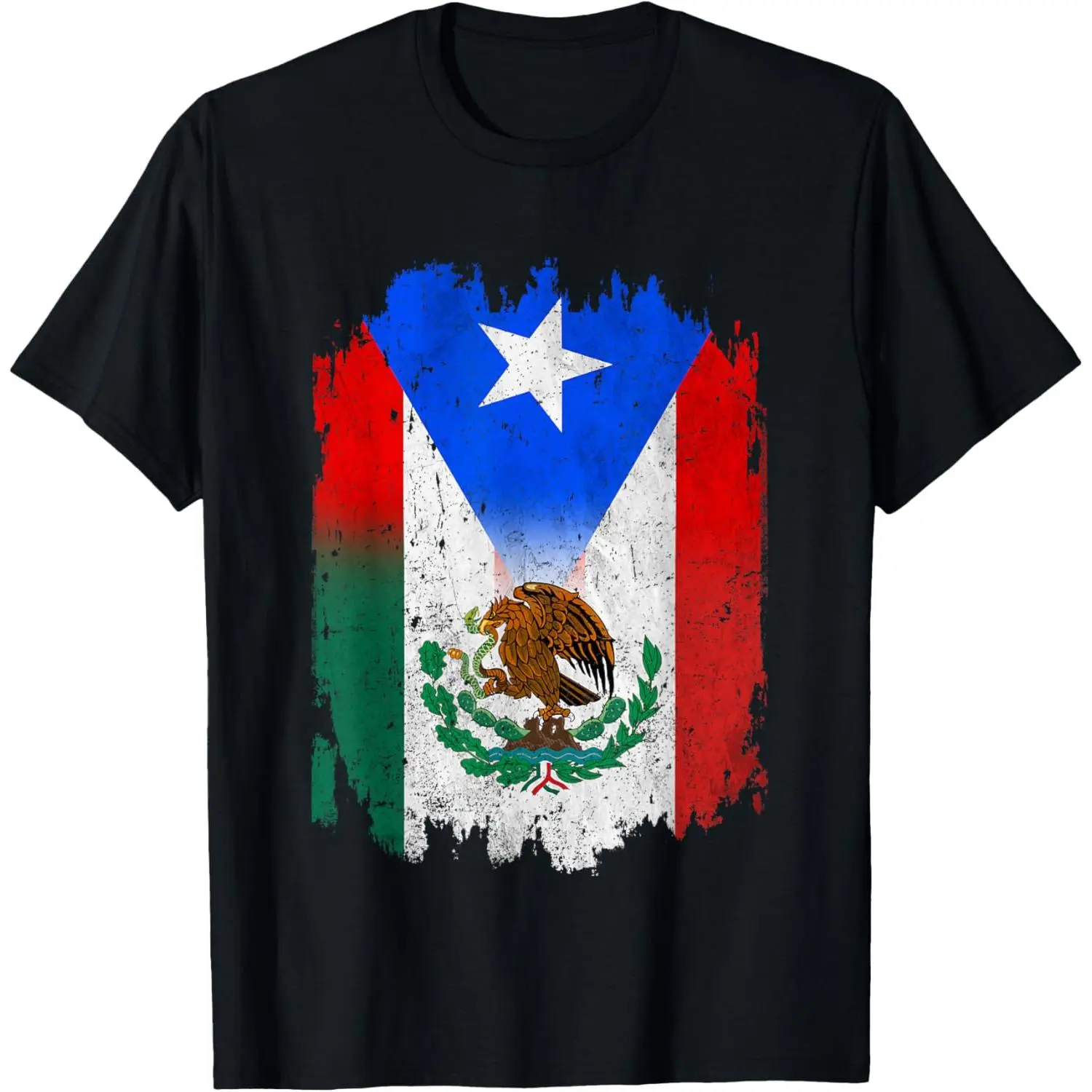 Women's Graphic T-Shirt with Mexican Puerto Rican Flag, Casual Distressed Boricua Pride Vintage Short Sleeve Cotton Top, Shortsleeve, Round Neck, Tshirt
