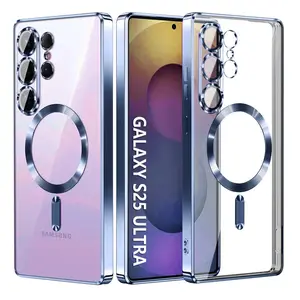Clear Plating Ultrathin Case For Samsung Galaxy S25 Edge, S25 Ultra, S25 FE, S24 Ultra, S23 Ultra, A56, A36, A26, A16, A55, A35, A25, A15 Magsafe Magnetic Lens Film Protect Cover Pink