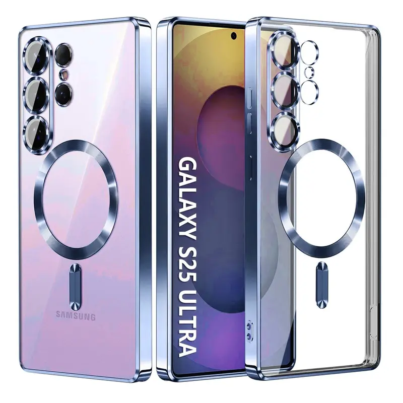 Clear Plating Ultrathin Protective Casing For Samsung Galaxy S25 Edge, S25 Ultra, S25 FE, S24 Ultra, S23 Ultra, A56, A36, A26, A16, A55, A35, A25, A15 Magsafe Magnetic Lens Film Protect Cover Pink Smartphone Cellphone Protection Accessories