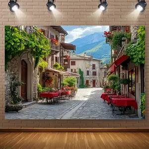 60in x 40in 1pc, Venice Italy Street Scene Photography Banner, Polyester 100%, Versatile Fabric Wall Decor, 39x59in/51x59in/70.8x90.5in, Universal Holiday Room Decoration, No Electricity Needed