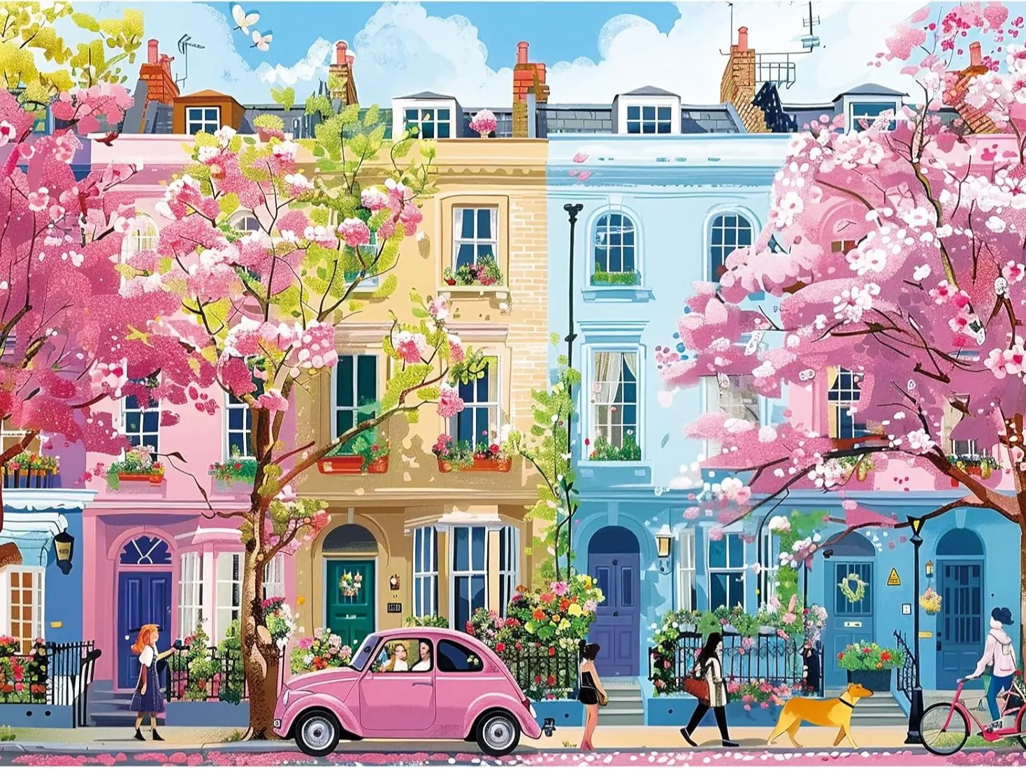 500 Pieces Jigsaw Puzzles for Adults Beautiful Spring Puzzle for Teens Adults Elderly Blooming Street City Puzzle 500 Pieces Cute Puzzles with Letters on Back Challenging Family Game Gifts 20.5x15in