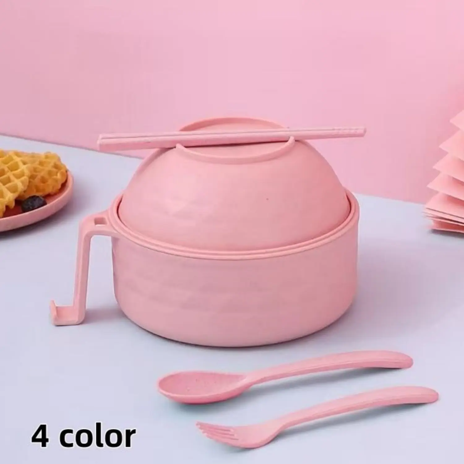 ONESHOW Microwave Ramen Cooker 1200ml Instant Noodles Bowl with Chopsticks Fork Spoon Microwave Safe Dishwasher Safe Bamboo Fibers BPA Safe Easy Clean