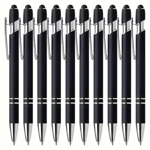 10pcs Premium Black Ballpoint Pens, Smooth Writing, With Touchscreen Stylus Tip For Multi-Purpose Use. School Supplies, Office Supplies. Back to school Gifts.