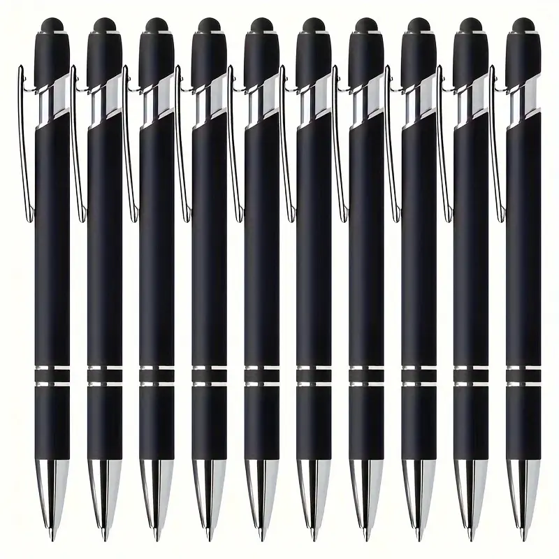 10pcs Premium Black Ballpoint Pens, Smooth Writing, With Touchscreen Stylus Tip For Multi-Purpose Use. School Supplies, Office Supplies, Office Stationery Supplies, Stationery Writing Tools. Back to school Gifts, Ballpoint Pen Set.