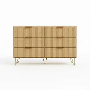 Garvee Modern 6-Drawer Dresser for Bedroom – 55 Inch Wooden Dresser with Metal Handles, Large Storage, Fluted Design, Natural Wood