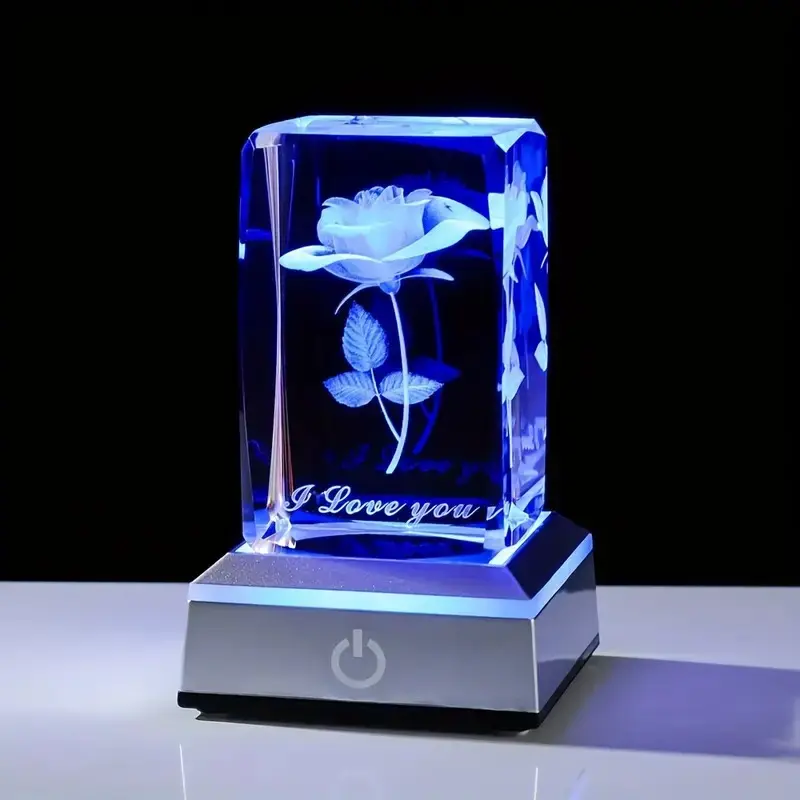3D Rose Crystal Multicolor Nightlight - USB Cable-Powered Home Decor Statue Lamp, Nightlight for Bedroom, Desktop Accent, Romantic Valentine's Day/Mother's Day Gift for Her from Daughter or Husband