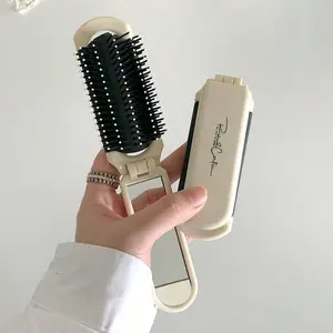 Portable Foldable Hair Brush with Mirror, Anti-Static Cleaning Comb for Curly, Wet, and Dry Hair, Cartoon Design for Women