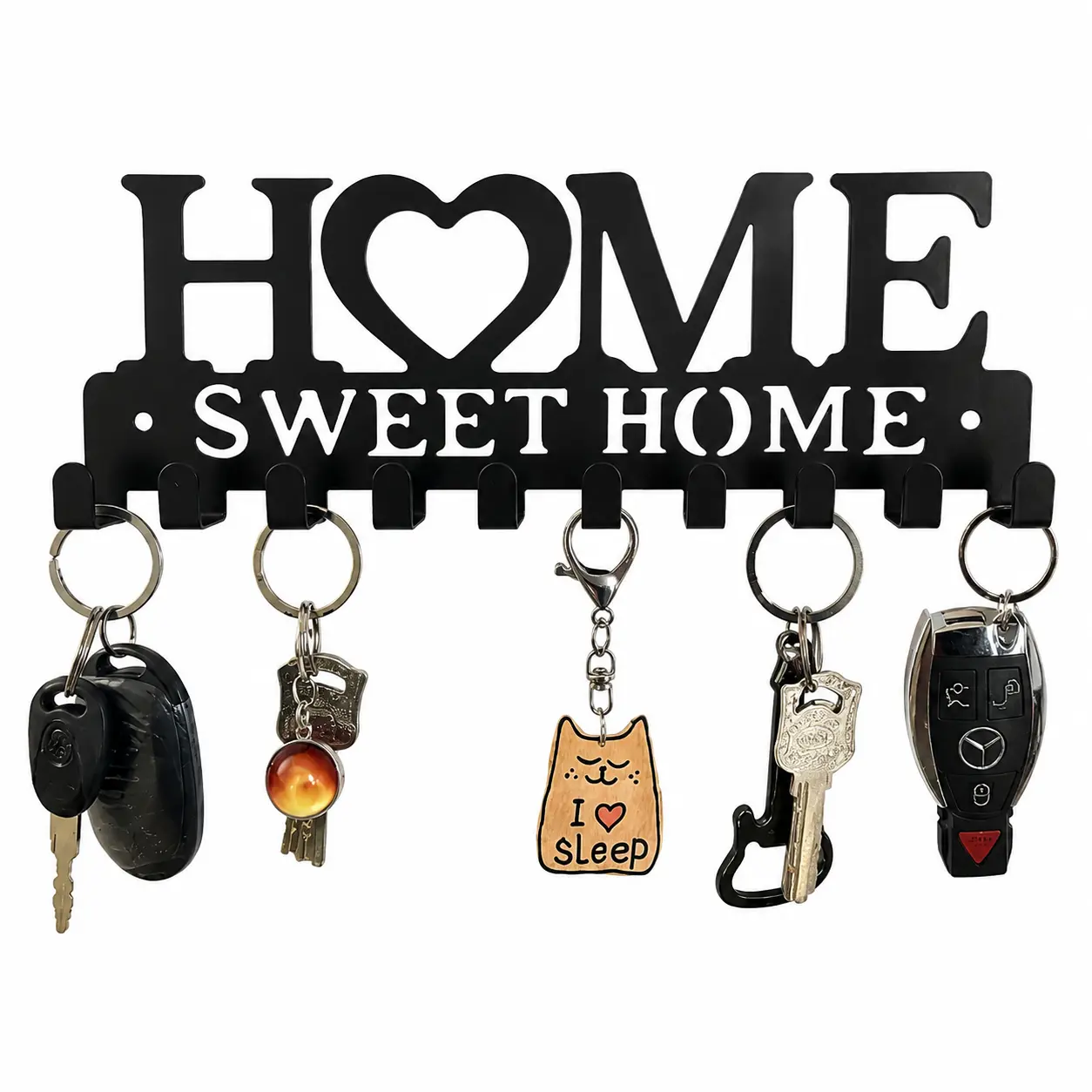 10 Hooks Key Holder Wall Mount, Metal Key Rack Organizer with Hooks, Adhesive Wall Mounted Key Hanger for Entryway, Doorway, Hallway, Home Storage & Decor