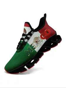 Men's Mexico Flag Eagle Print Lace Up Sneakers, Casual Comfortable Soft Sole Sports Running Shoes, Male All-match Round Toe Shoes for Daily Wear, Athletic Running Shoes