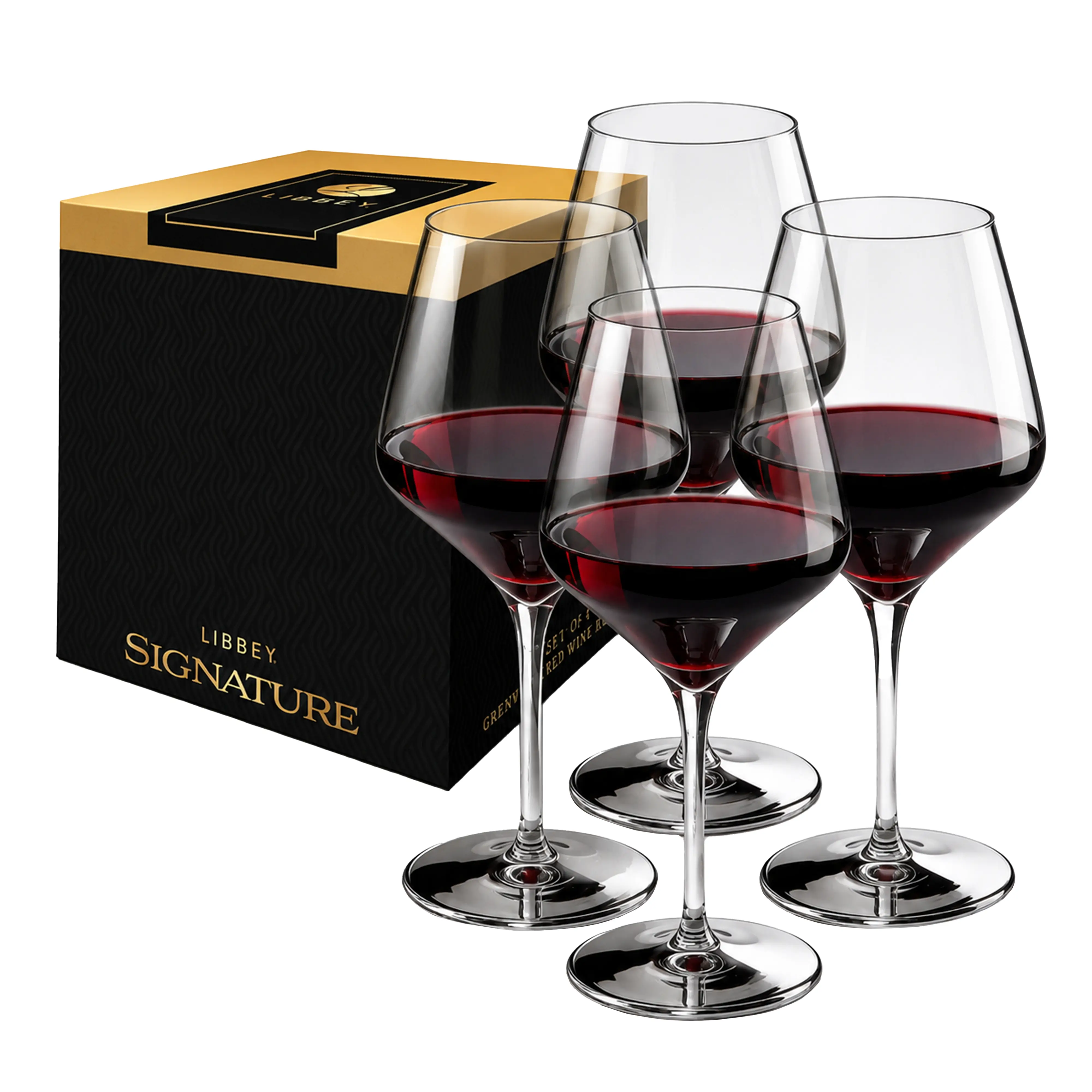 Libbey Signature Greenwich All-Purpose Wine Glasses, 16-Ounce, Set of 4, Made in USA, Dishwasher Safe, Gift Box