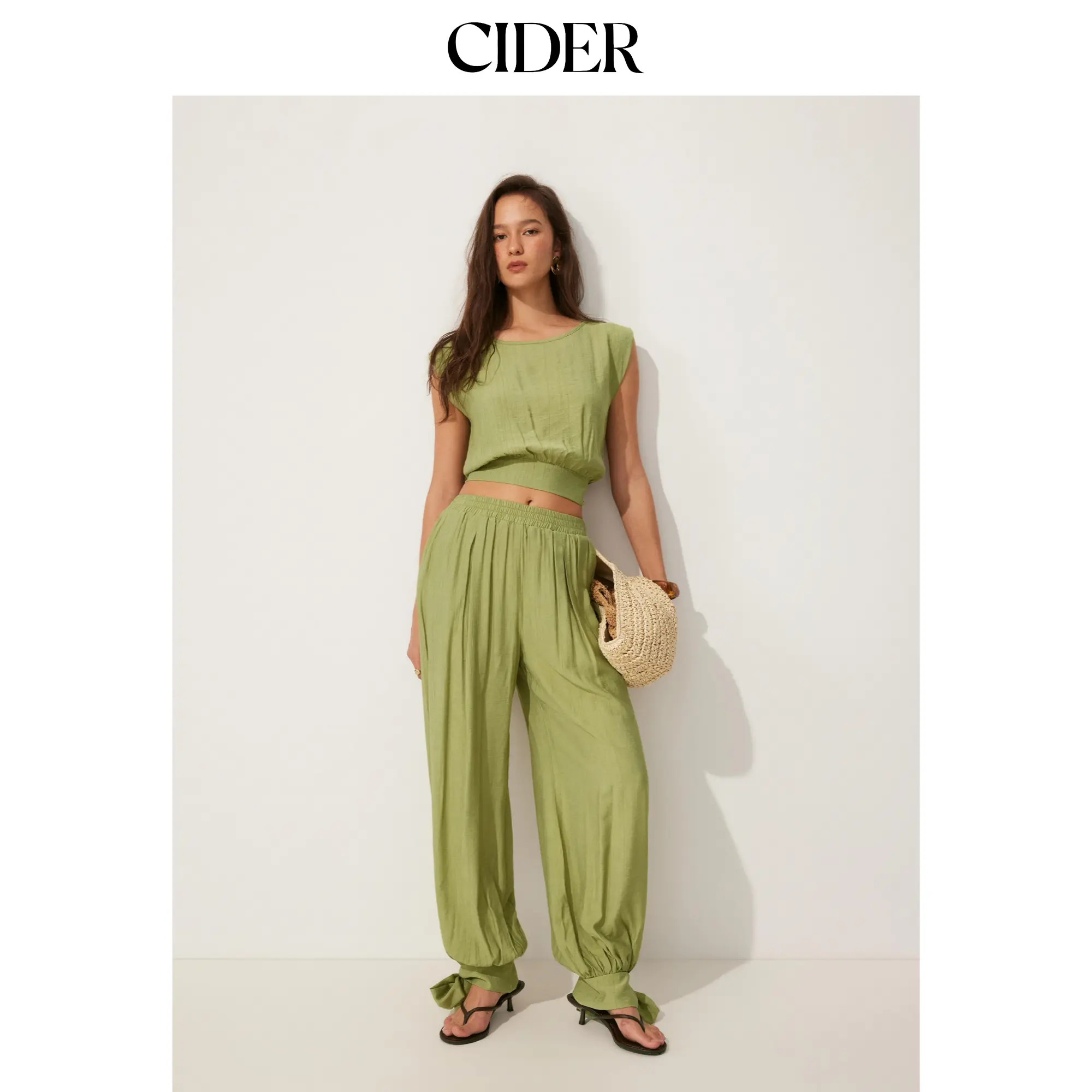 Cider Textured Boat Neck Cut Out Knotted Top & Mid Rise Jogger Pants Set