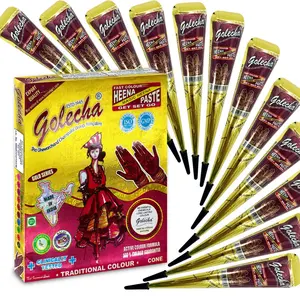 Natural Red-Brown Henna Cones - 100% Organic Temporary Tattoo Kit, Long Lasting 7-15 Days Stain, Waterproof DIY Henna Art for Women & Men, Premium Herbal Tattoo Paste for Body Art & Stencils