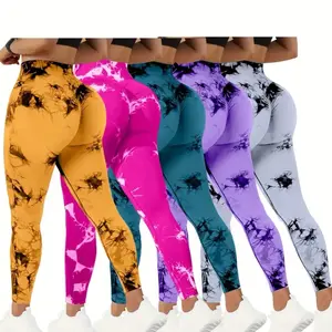5-Pack Women's High Waist Tummy Control Yoga Pants with Tie-Dye Print for Summer Fitness and Workouts