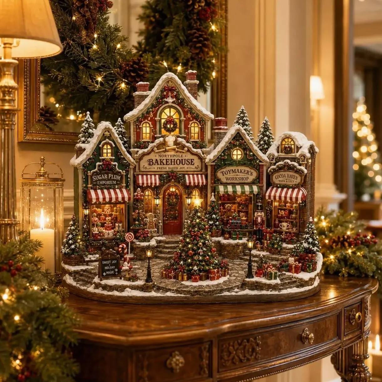 Wooden Christmas Village Block, Illuminated Victorian Town Scene, Holiday Mantel Decor, Winter Home Accent, Housewarming Gift Idea