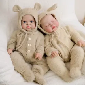 19 Inch Reborn Twins Baby Doll Lifelike Hand-Painted Chubby Cheeks Blue Eyes, Soft Cloth Body Twins Sister Brother Doll Set Birthday Gift For Kids