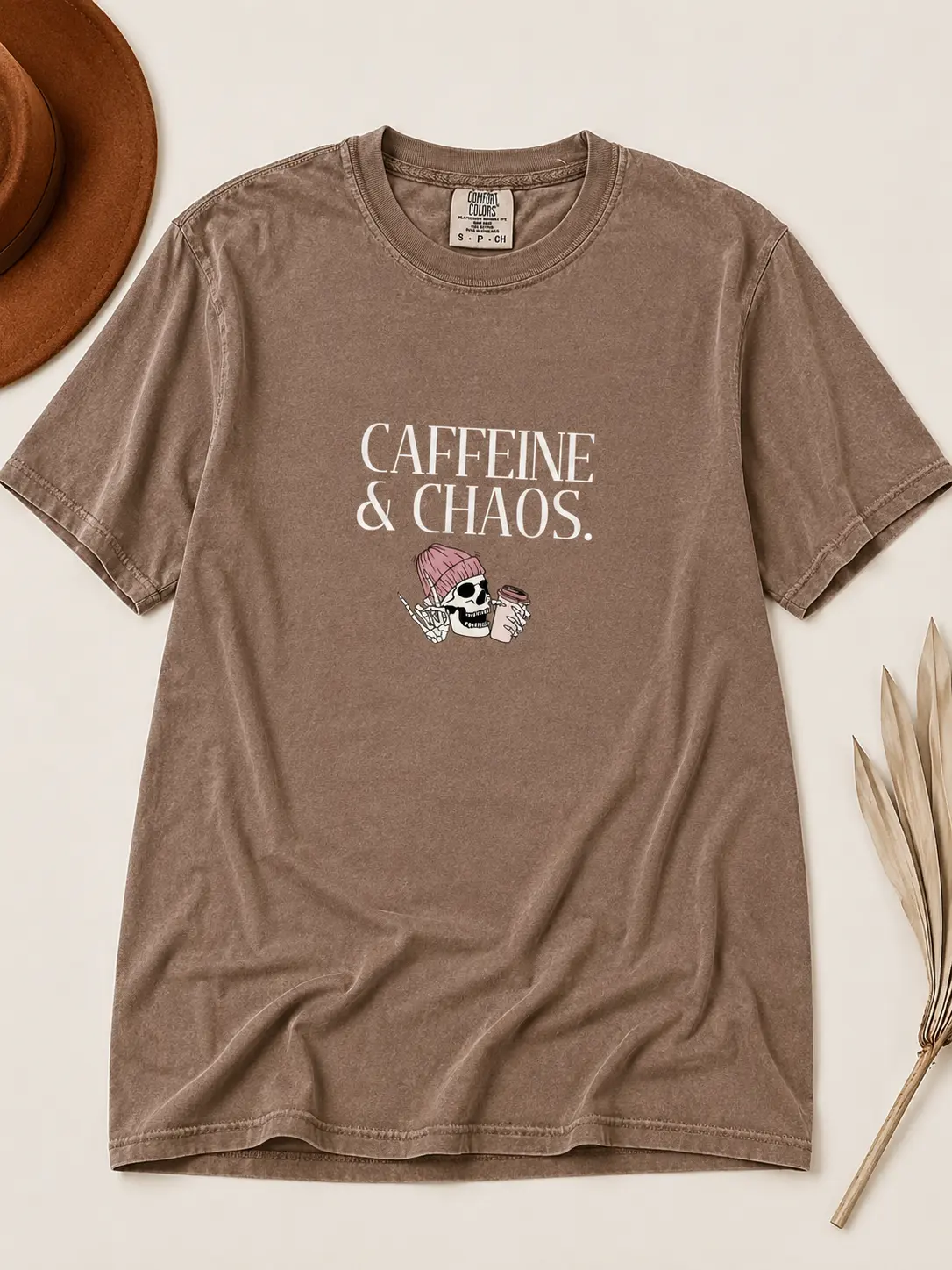 Comfort Colors Caffeine And Chaos Vintage Tee, Aesthetic Streetwear T-Shirt, Funny Retro Graphic Tee for Casual Everyday Style - TrendWear USA