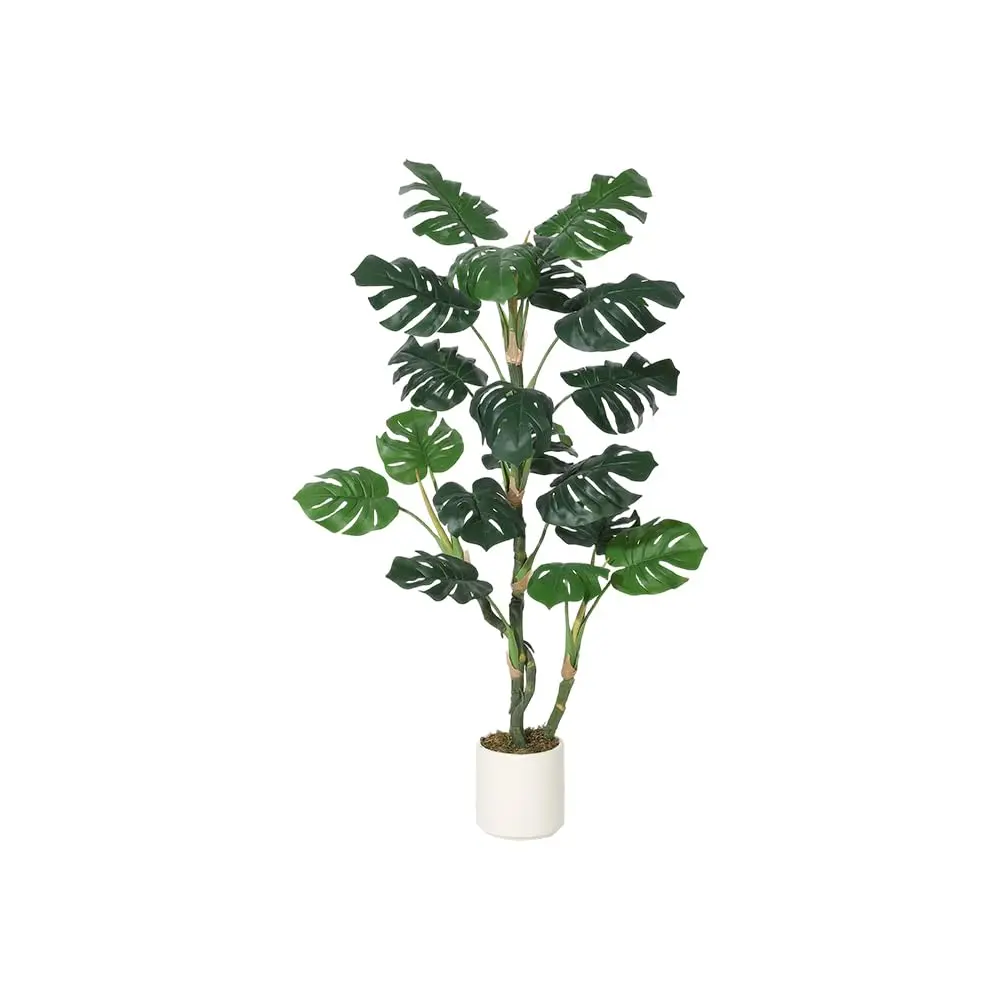 Lifelike & UV-Resistant Artificial Monstera Deliciosa Plant – Realistic Faux Greenery Floor Tree with Bendable Stems, Weighted Pot, for Indoor/Outdoor Home, Office, or Store Decor