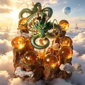 DBZ Resin 17CM Mountain Sculpture Decor Set with 7 Transparent Acrylic Crystal Ball, Desktop Display Ornament with Cloud Base, Valentine Holiday Present for Men Boyfriend, Tabletop Art Craft Gift Box for Room Home Decor
