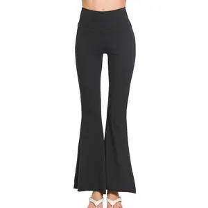 Zenana Raw Edge Hem Flare Yoga Pants - High-Waisted Charcoal Gray Flare Leg Pants for All Seasons - Soft Stretchy Blend of Cotton & Spandex - Machine Washable