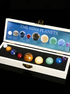 Nine Planets Specimen Luxury Set, Natural Crystal Planet Science Kit, Universe Galaxy, Solar System, Crystal Desk Decor, Crystal Collection Box, Holiday Gift, Natural Crystal Sphere