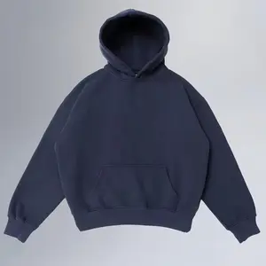 Navy Unisex Cozy Oversized Pullover Hoodie 360GSM Heavyweight Fleece 50% Cotton 50% Polyester Sweatshirt for Women's Comfort and Warmth - Womenswear