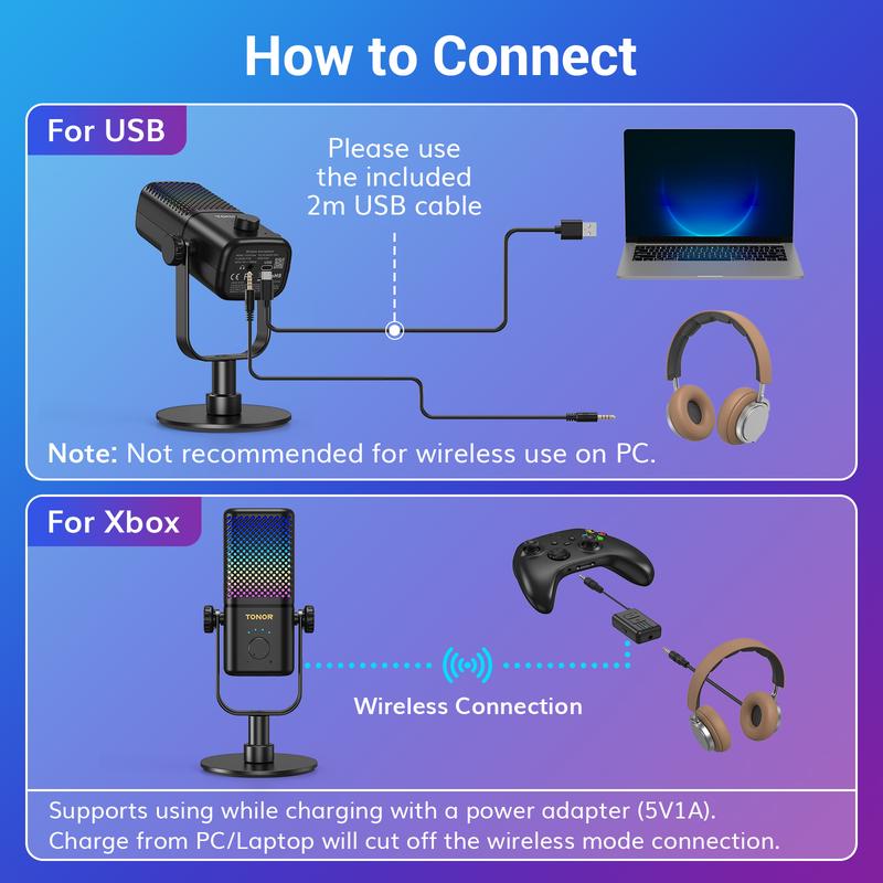 TONOR TCX3 Xbox Gaming Microphone - RGB Condenser Streaming Mic with Low Noise, Fast Charging, One Tap Mute, Compatible with Capture Card, 1.45 pounds Cable Connection