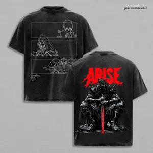 Arise Solo Leveling Anime Tee, IGRIS - BERU T-Shirt - Shadow Soldiers Sung Jin Woo Double Printed Oversize Lightweight Acid Washed Graphic Tee Gift For Anime Fan, Top Casual