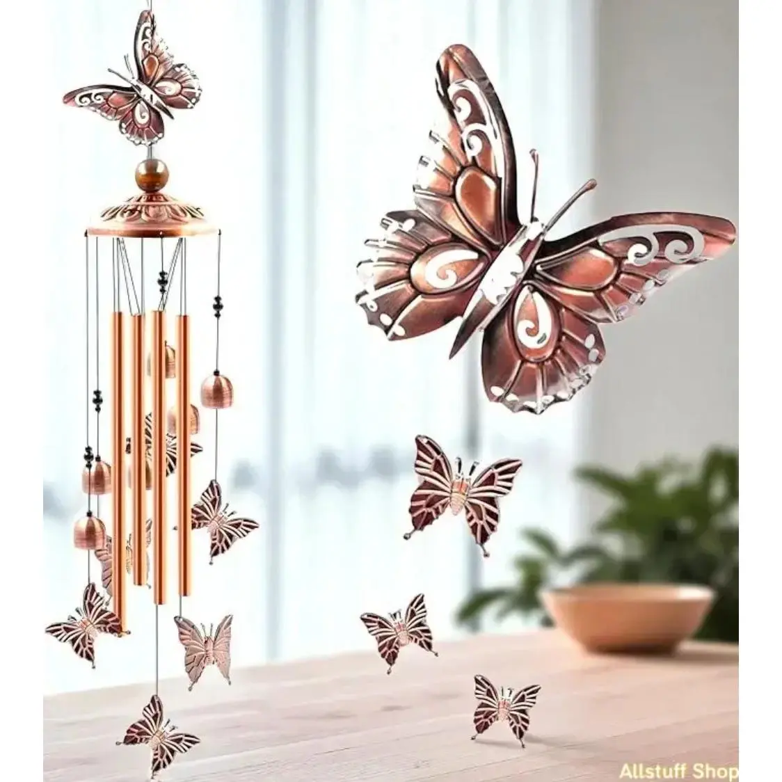 Aluminum Butterflies Wind Chimes - Retro metal Butterfly Wind chime with S Hook,Memorial Gift for Patio Garden Outdoor Decoration,Hanging ornaments Decor, Garden Decor, Outdoor Yard Decor