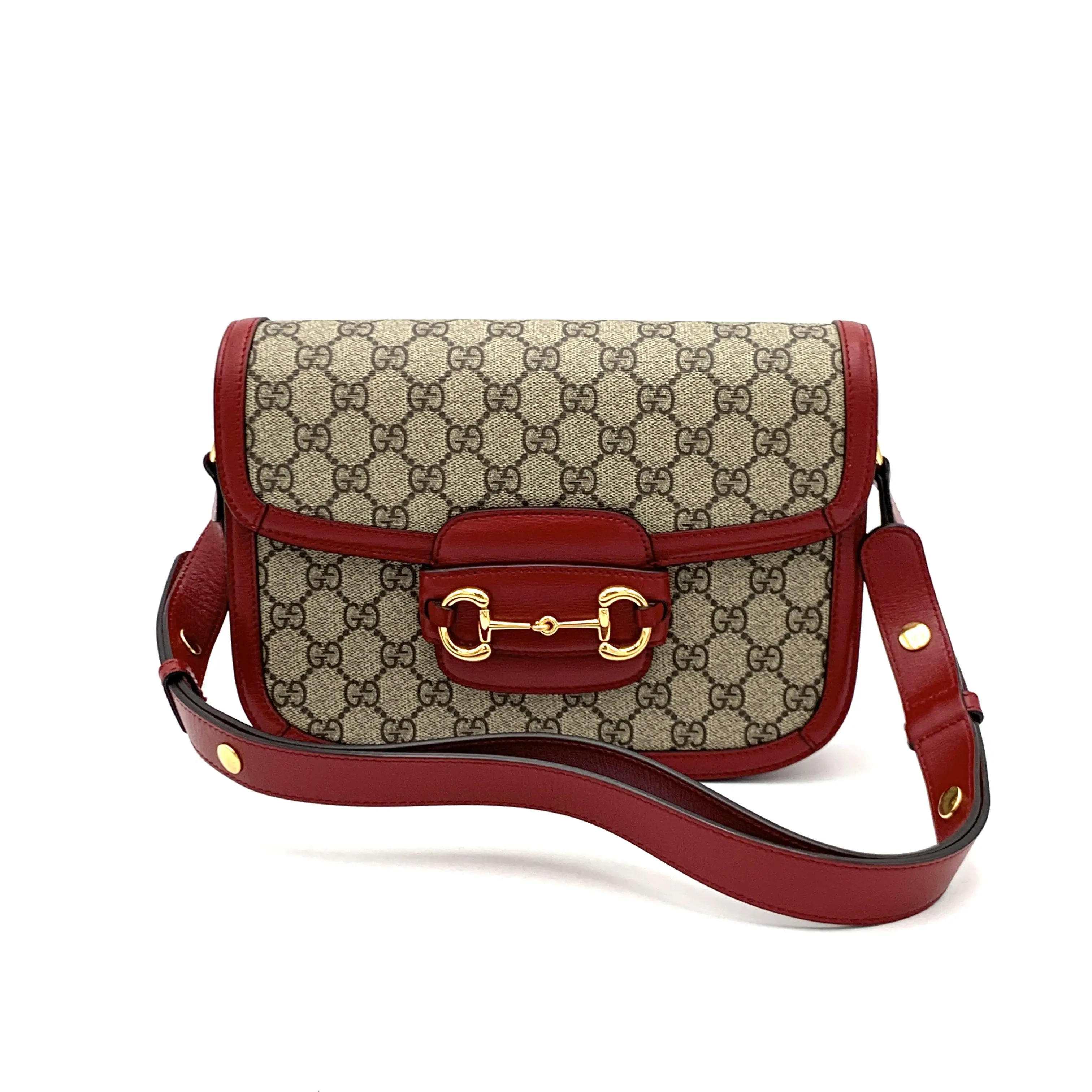 Pre-owned GUCCI Canvas Coated Shoulder Bag Horsebit 1955 GG Red Small W/N/A #4210