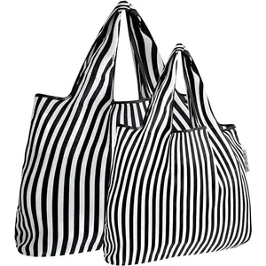 Large & Small Foldable Tote Nylon  Grocery Bags, Set of 2