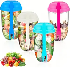 Salad Shaker Cup with Fork, 1 Count Large Capacity Healthy Salad Shaker Container with Dressing Dispenser, Portable Lightweight Durable Plastic Kitchen Gadget & Utensils