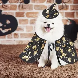 2 Pieces Halloween Cat Costume Funny Wick Pet Vampire Cloak Witch Cape and Hat for Kitten Puppy Small Cat Dog Cosplay Halloween Party Supplies