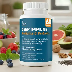 Dr .Tobias Deep Immune Probiotics & Prebiotics - 4.4 Billion CFU Capsules for Healthy Digestion & Gut Health, 60 Delayed Release Vegetarian Capsules,  Non-GMO