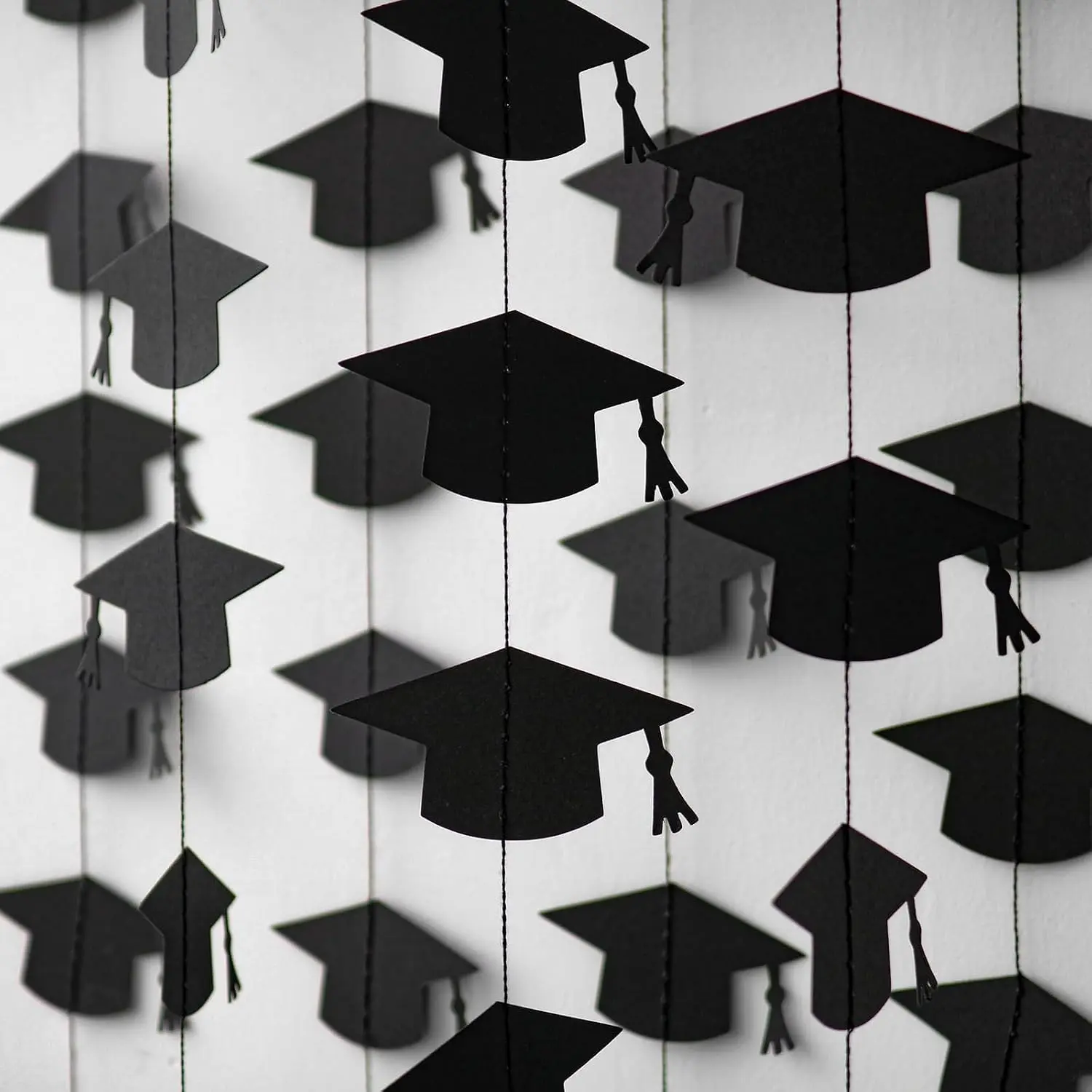 Black Graduation Garland Graduation Party Decorations Class of 2026 Grad Cap Garland Banner Streamers for Grad Party Hanging Decorations 39Feet
